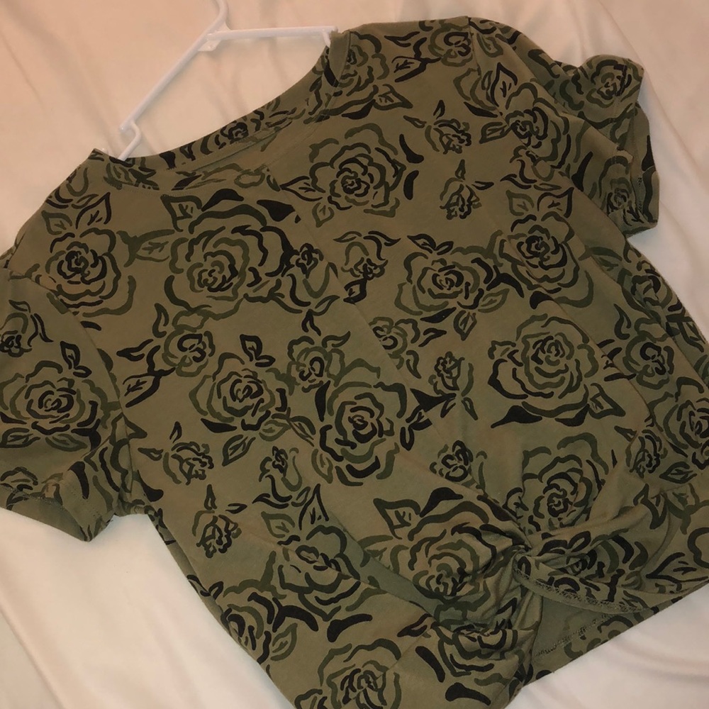 green floral twist front t shirt